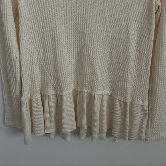Anthropologie Eri + Ali Creme V-Neck Waffle Knit Top-Size XS-New With Tags - Picture 2 of 6
